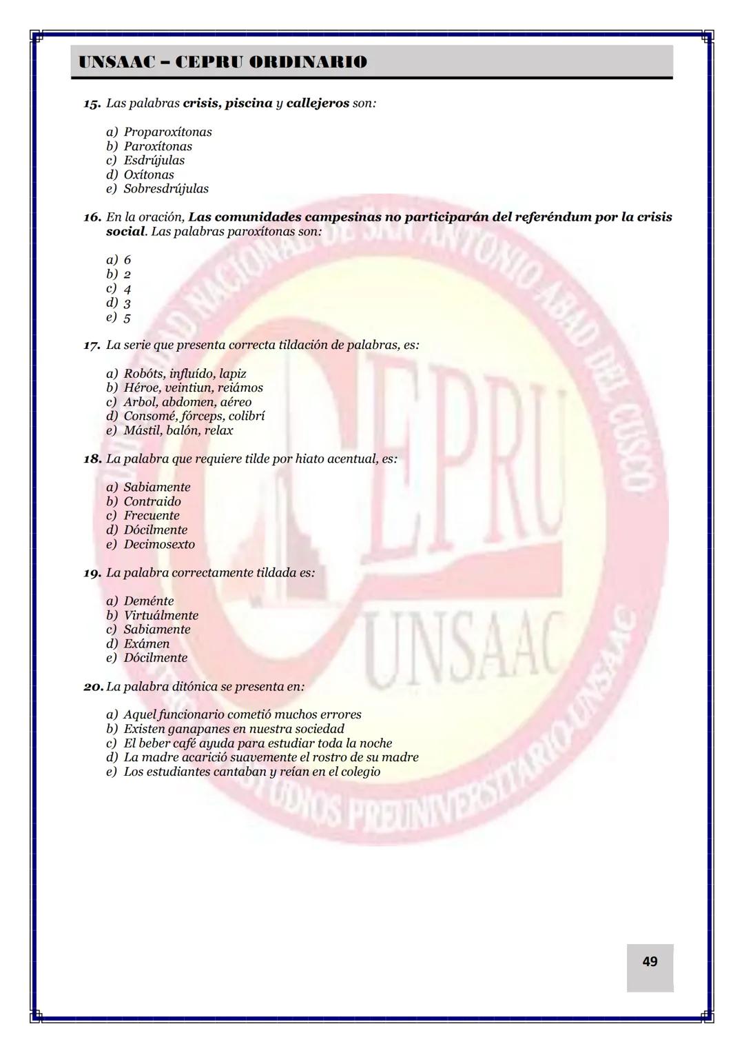 UNIVERSIDAD NACIONAL DE
SAN ANTONIO ABAD DEL CUSCO
NACIONAL DE SAN ANTONIO ARAD
CEPRI
UNSAAC
CENTRO DE ESTUDIOS PRE UNIVERSITARIO
UNSAAC
CIC