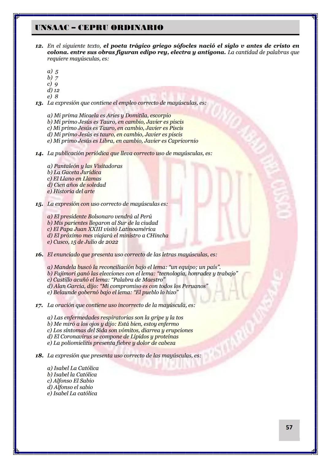 UNIVERSIDAD NACIONAL DE
SAN ANTONIO ABAD DEL CUSCO
NACIONAL DE SAN ANTONIO ARAD
CEPRI
UNSAAC
CENTRO DE ESTUDIOS PRE UNIVERSITARIO
UNSAAC
CIC
