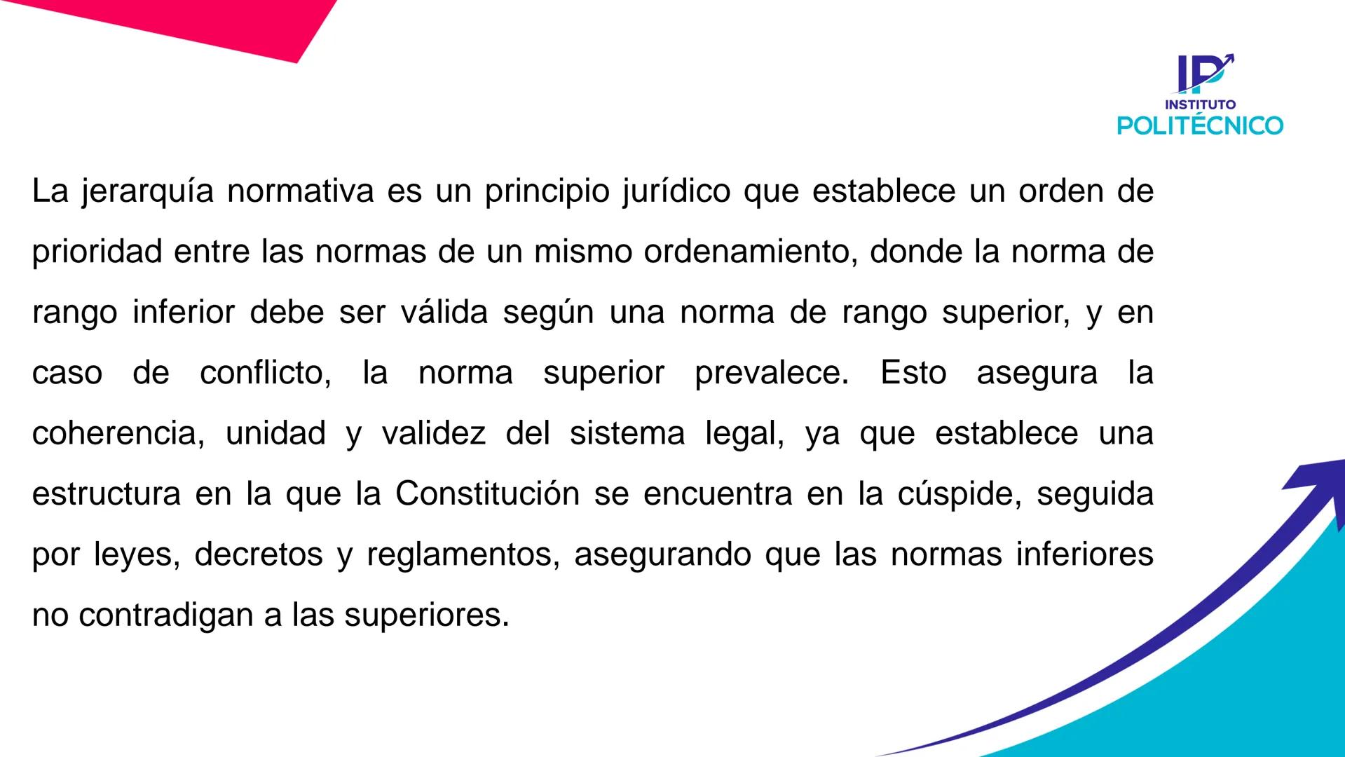 IP
INSTITUTO
POLITÉCNICO # Jerarquía normativa laboral
## LA JERARQUÍA NORMATIVA # Contenido
Jerarquía normativa laboral.
Definición y ca