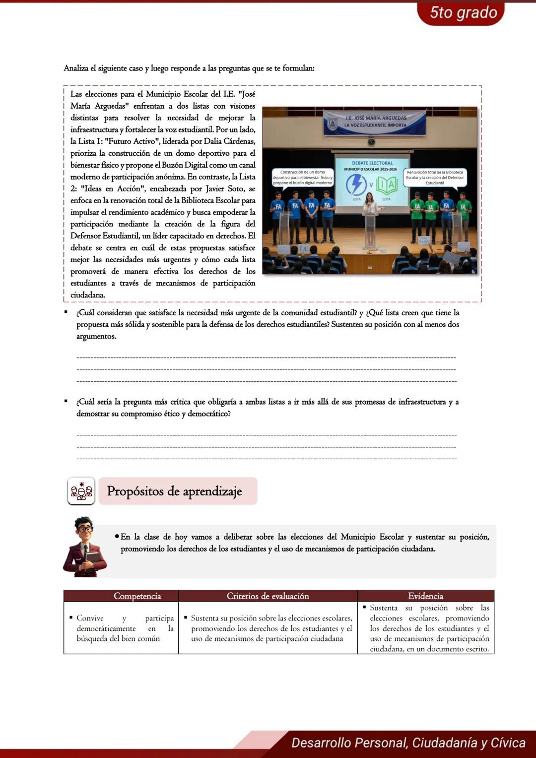 ONPE
ONPE
ASISTENCIA
5°
Grado
ICA
Desarrollo Personal,
Ciudadanía y Cívica
N°4
FICHA DE
APRENDIZAJE # FICHA DE APRENDIZAJE N°4
"Deliber