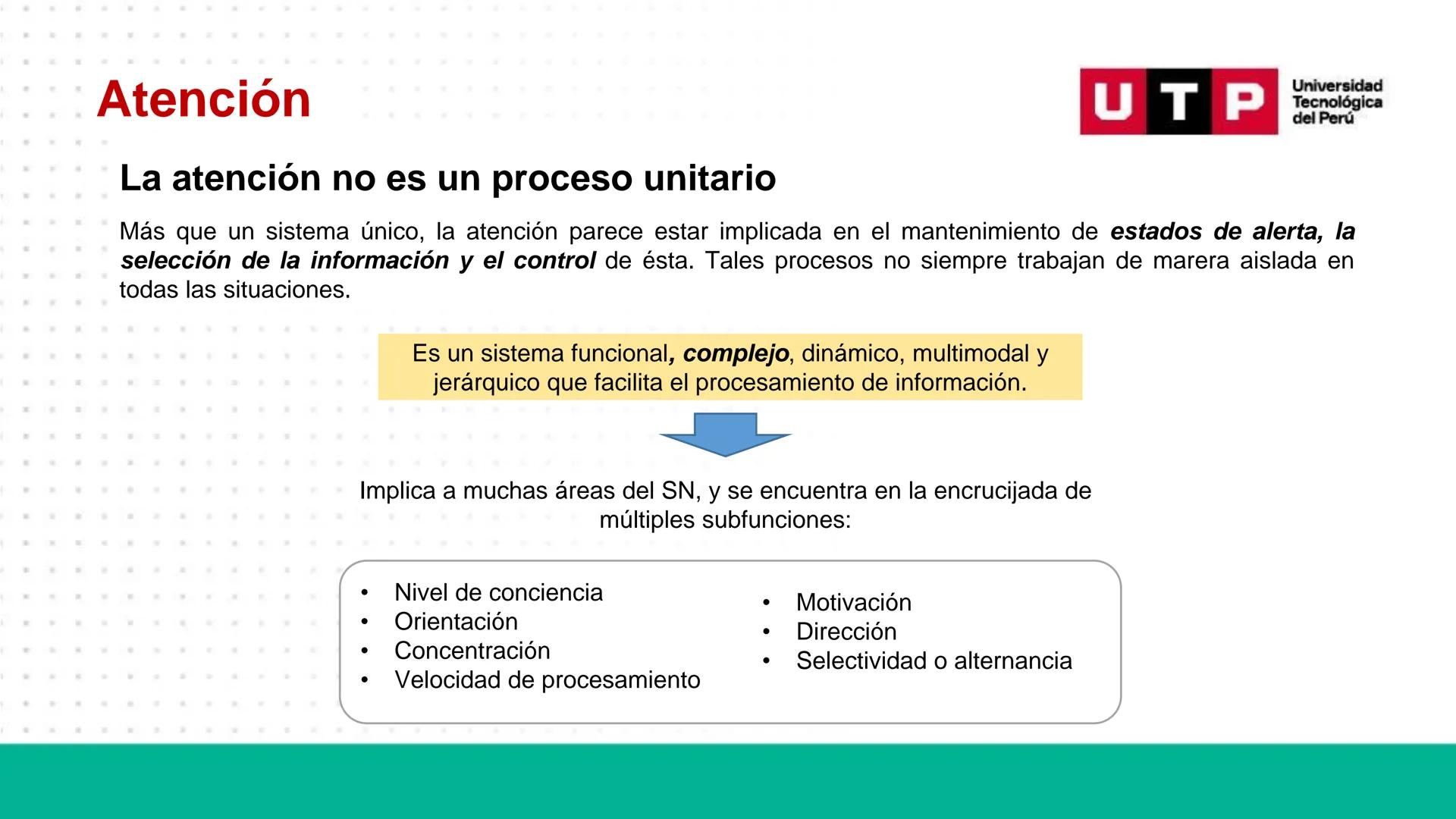 # Bases biológicas del
comportamiento
Sesión 13: Atención y conciencia
Universidad
UTP Tecnológica
del Perú Recordemos
Universidad
UTP Te