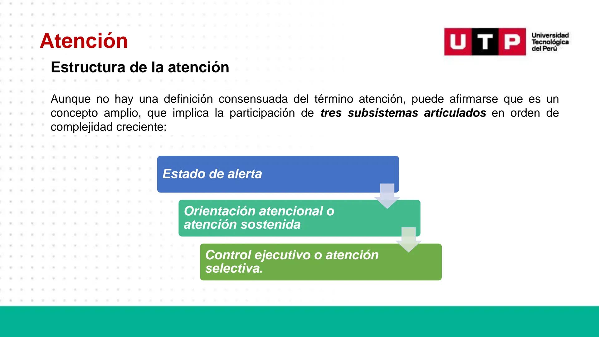 # Bases biológicas del
comportamiento
Sesión 13: Atención y conciencia
Universidad
UTP Tecnológica
del Perú Recordemos
Universidad
UTP Te