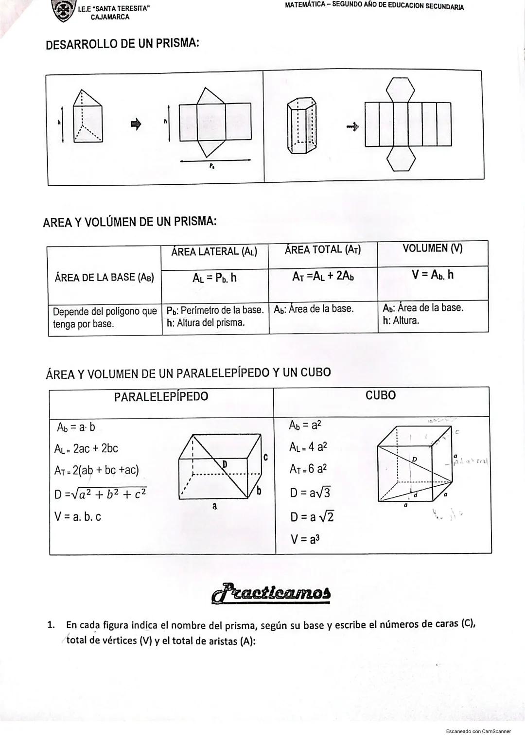 LELE "SANTA TERESITA"
CAJAMARCA
MATEMÁTICA - SEGUNDO AÑO DE EDUCACION SECUNDARIA
"ÁREAS Y VOLUMENES DE SÓLIDOS GEOMÉTRICOS"
| COMPETENCIA