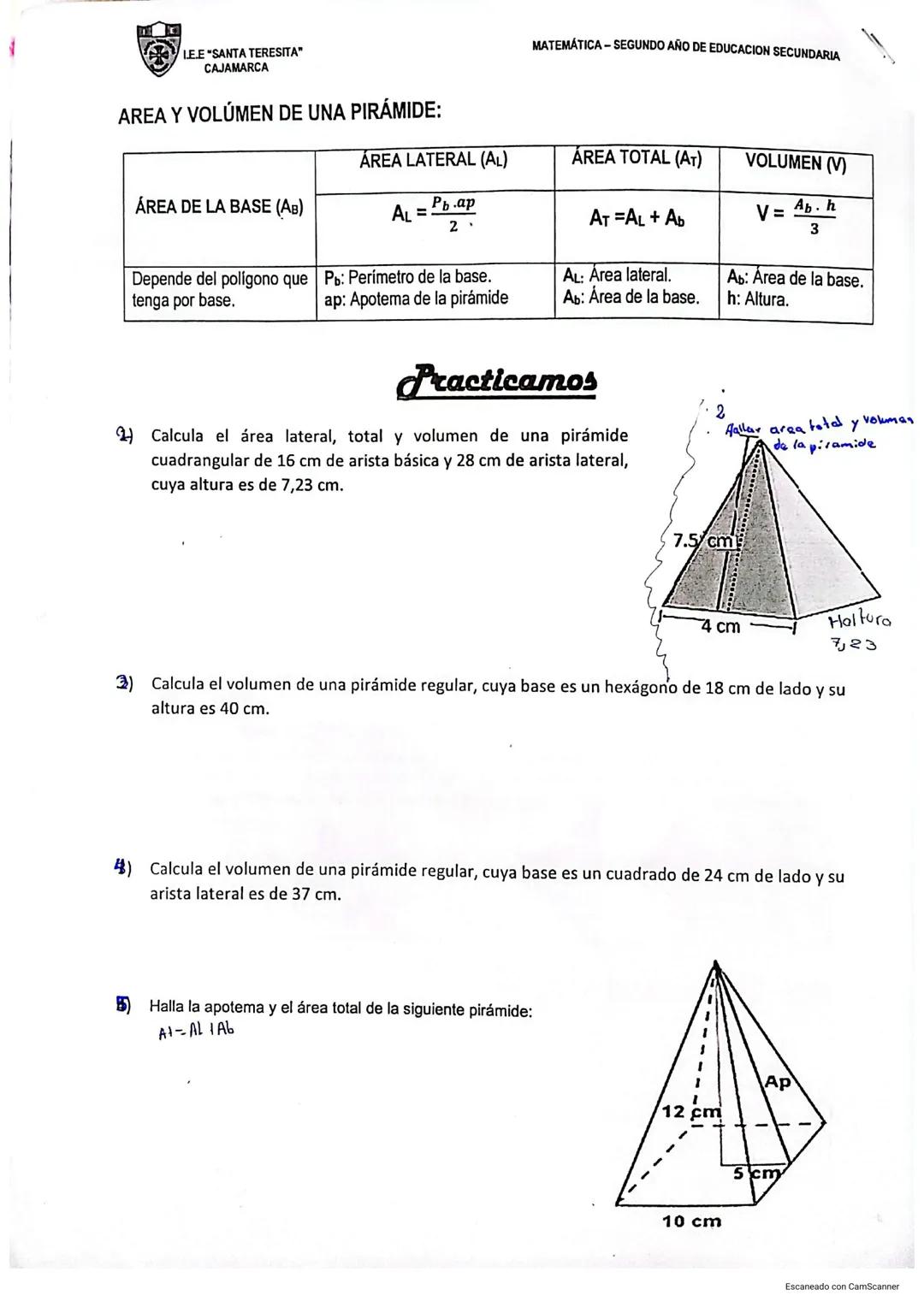 LELE "SANTA TERESITA"
CAJAMARCA
MATEMÁTICA - SEGUNDO AÑO DE EDUCACION SECUNDARIA
"ÁREAS Y VOLUMENES DE SÓLIDOS GEOMÉTRICOS"
| COMPETENCIA