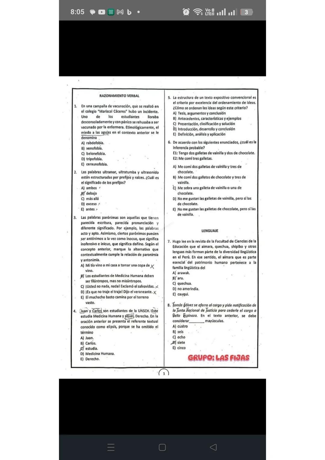 # RAZONAMIENTO VERBAL
1. En una campaña de vacunación, que se realizó en
el colegio "Mariscal Cáceres" hubo un incidente.
Uno de los estudi