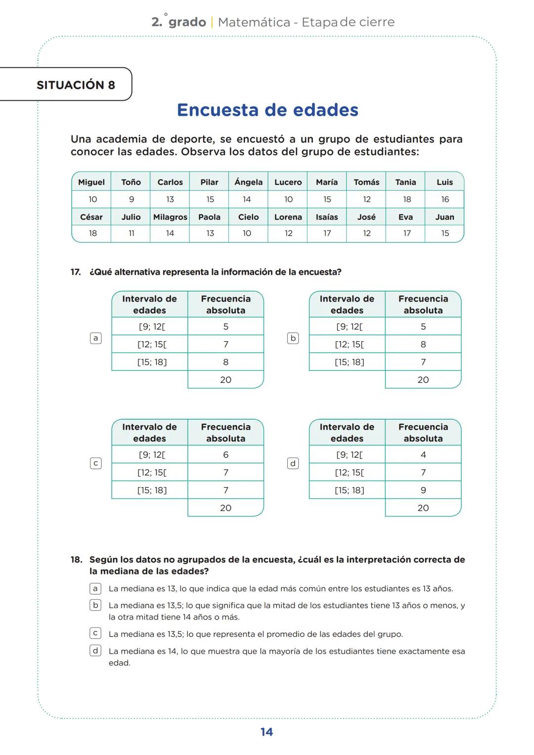 SECUNDARIA
2.º grado
Evaluación diagnóstica
Etapa de cierre
Matemática
Institución educativa:
Nombre(s) y apellidos:
Sección:
Nº de or