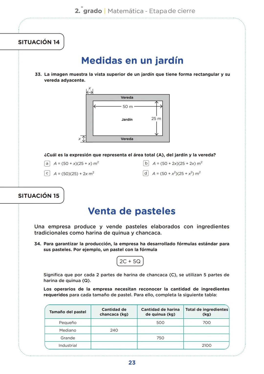 SECUNDARIA
2.º grado
Evaluación diagnóstica
Etapa de cierre
Matemática
Institución educativa:
Nombre(s) y apellidos:
Sección:
Nº de or