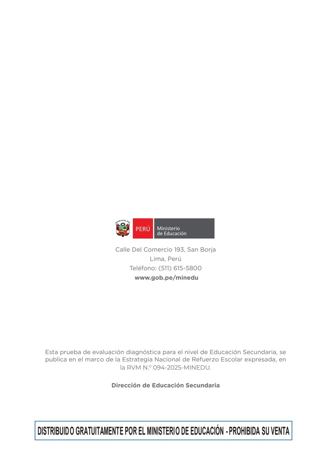 SECUNDARIA
2.º grado
Evaluación diagnóstica
Etapa de cierre
Matemática
Institución educativa:
Nombre(s) y apellidos:
Sección:
Nº de or