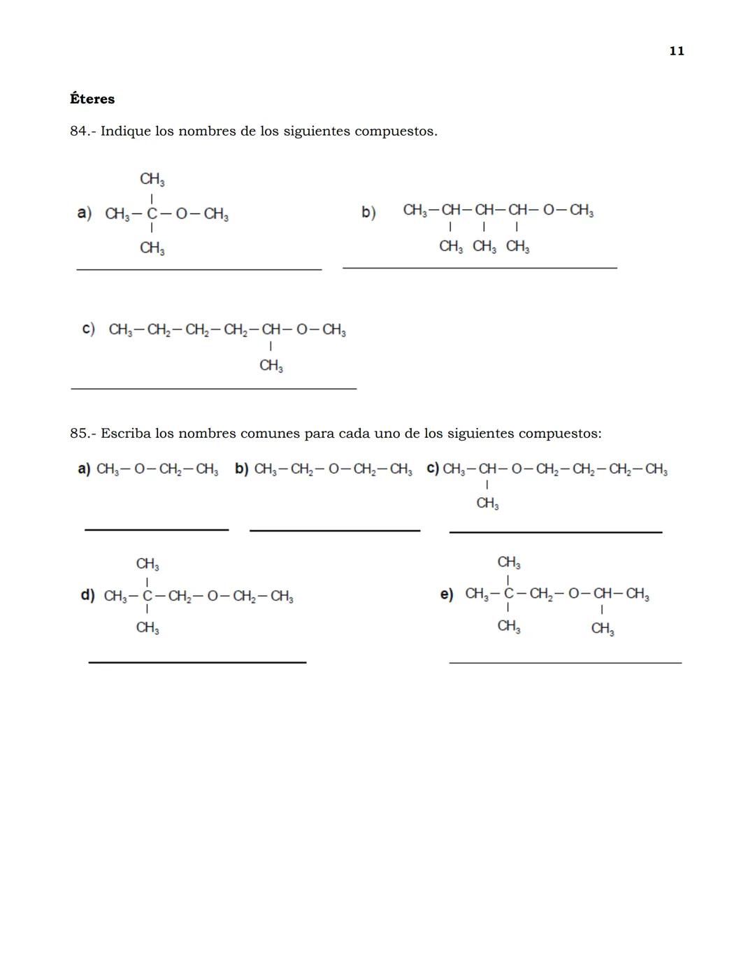 Guía de Ejercicios de nomenclatura en Química Orgánica
1
Indica cuántos carbonos primarios, secundarios, ternarios y cuaternarios existen en