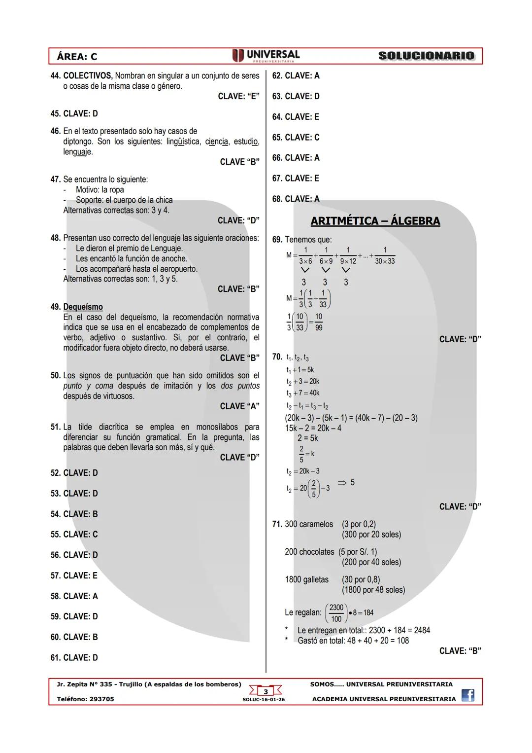 # Solucionario H
UNIVERSAL Examen de Admisión
PREUNIVERSITARIA
Fecha: 16/01/26
C
## DESARROLLO PERSONAL
01. Psicología Funcional o funciona