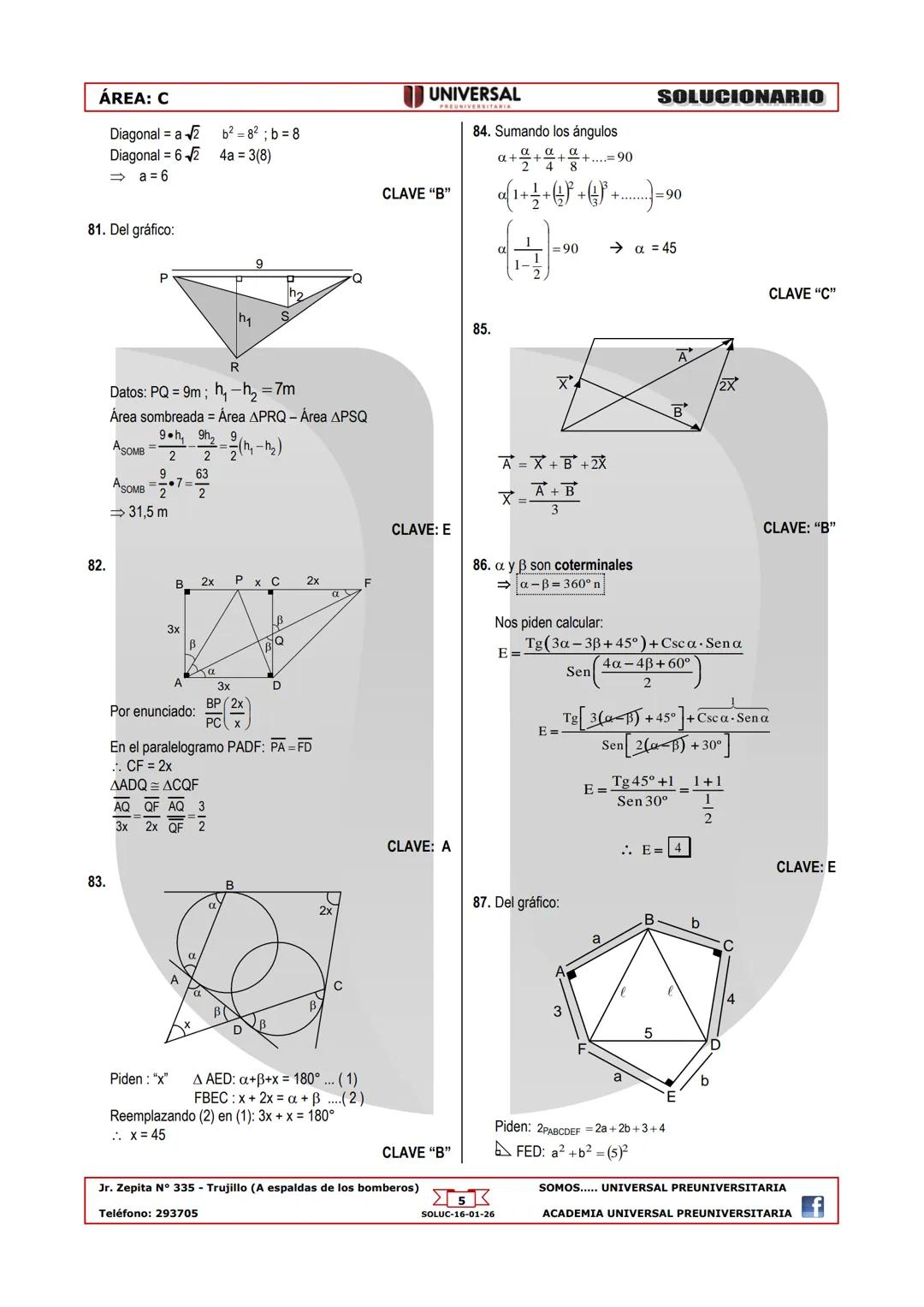 # Solucionario H
UNIVERSAL Examen de Admisión
PREUNIVERSITARIA
Fecha: 16/01/26
C
## DESARROLLO PERSONAL
01. Psicología Funcional o funciona