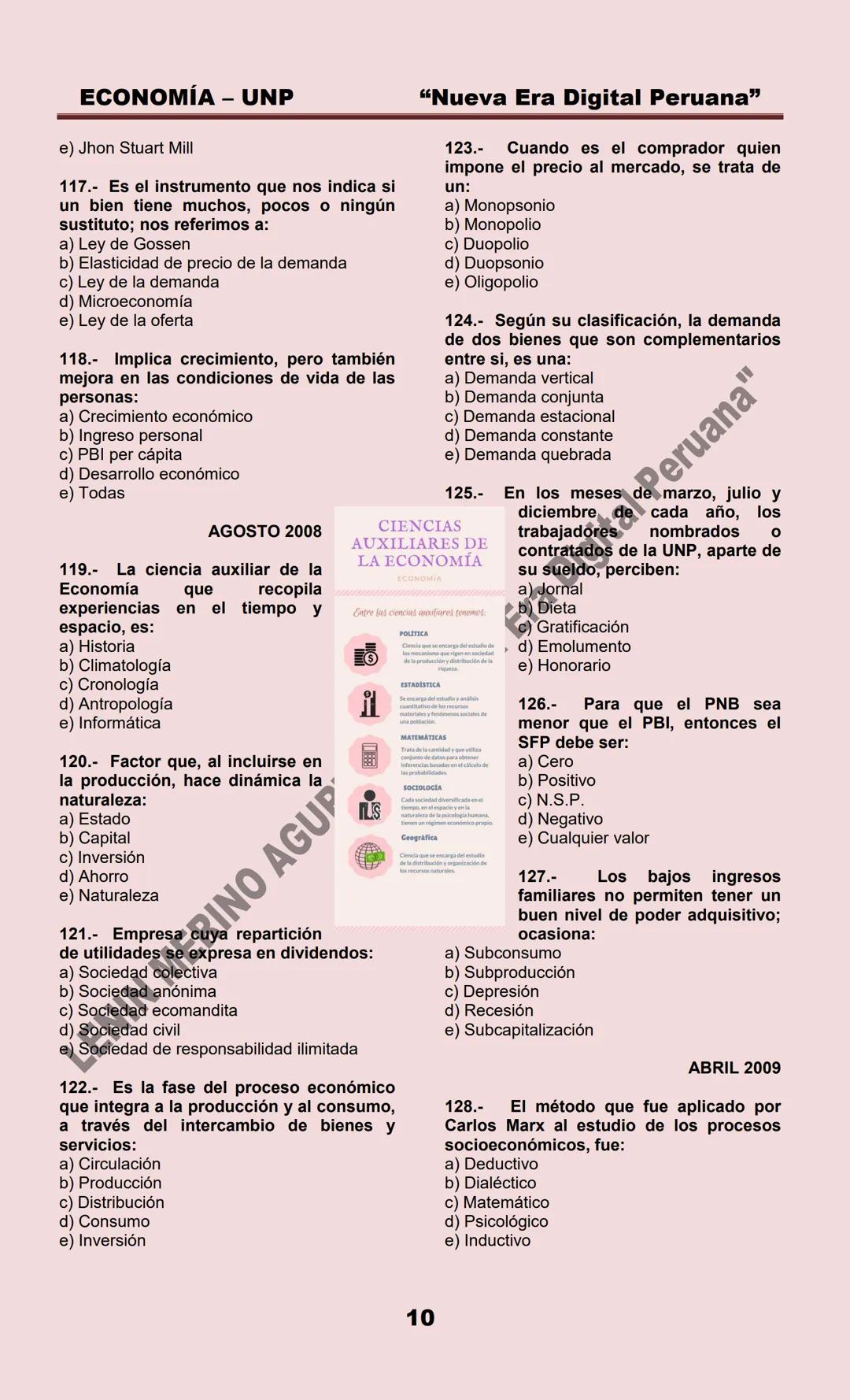 # ECONOMÍA – UNP
ECONOMIA
MARZO 1999
1.- La Microeconomía estudia:
a) La política económica
b) La política fiscal
c) La política monetari