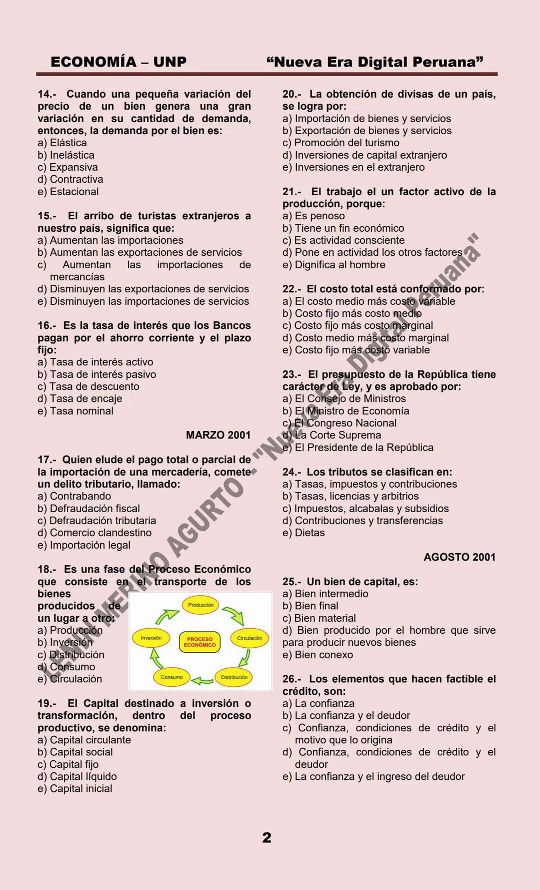 # ECONOMÍA – UNP
ECONOMIA
MARZO 1999
1.- La Microeconomía estudia:
a) La política económica
b) La política fiscal
c) La política monetari