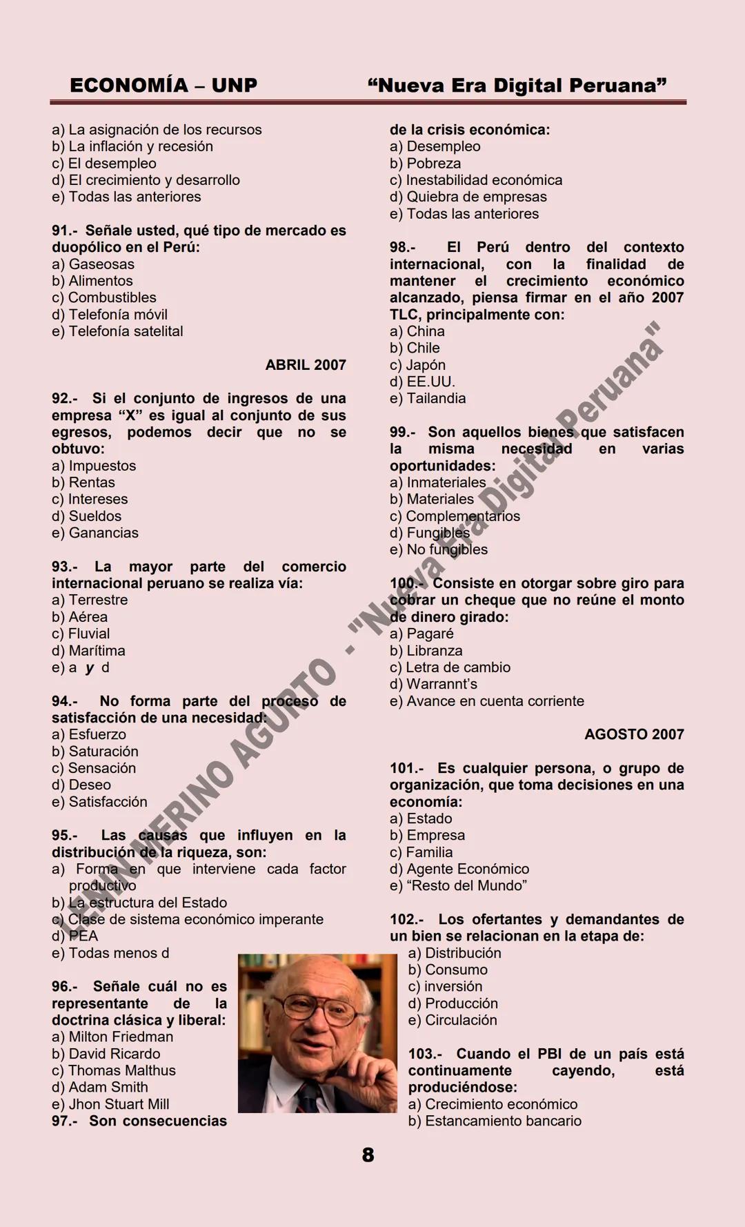 # ECONOMÍA – UNP
ECONOMIA
MARZO 1999
1.- La Microeconomía estudia:
a) La política económica
b) La política fiscal
c) La política monetari