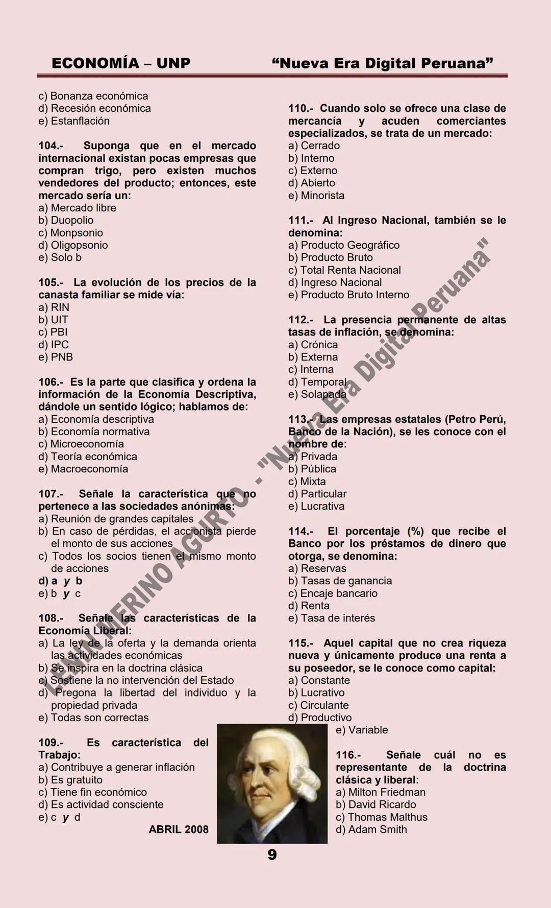 # ECONOMÍA – UNP
ECONOMIA
MARZO 1999
1.- La Microeconomía estudia:
a) La política económica
b) La política fiscal
c) La política monetari