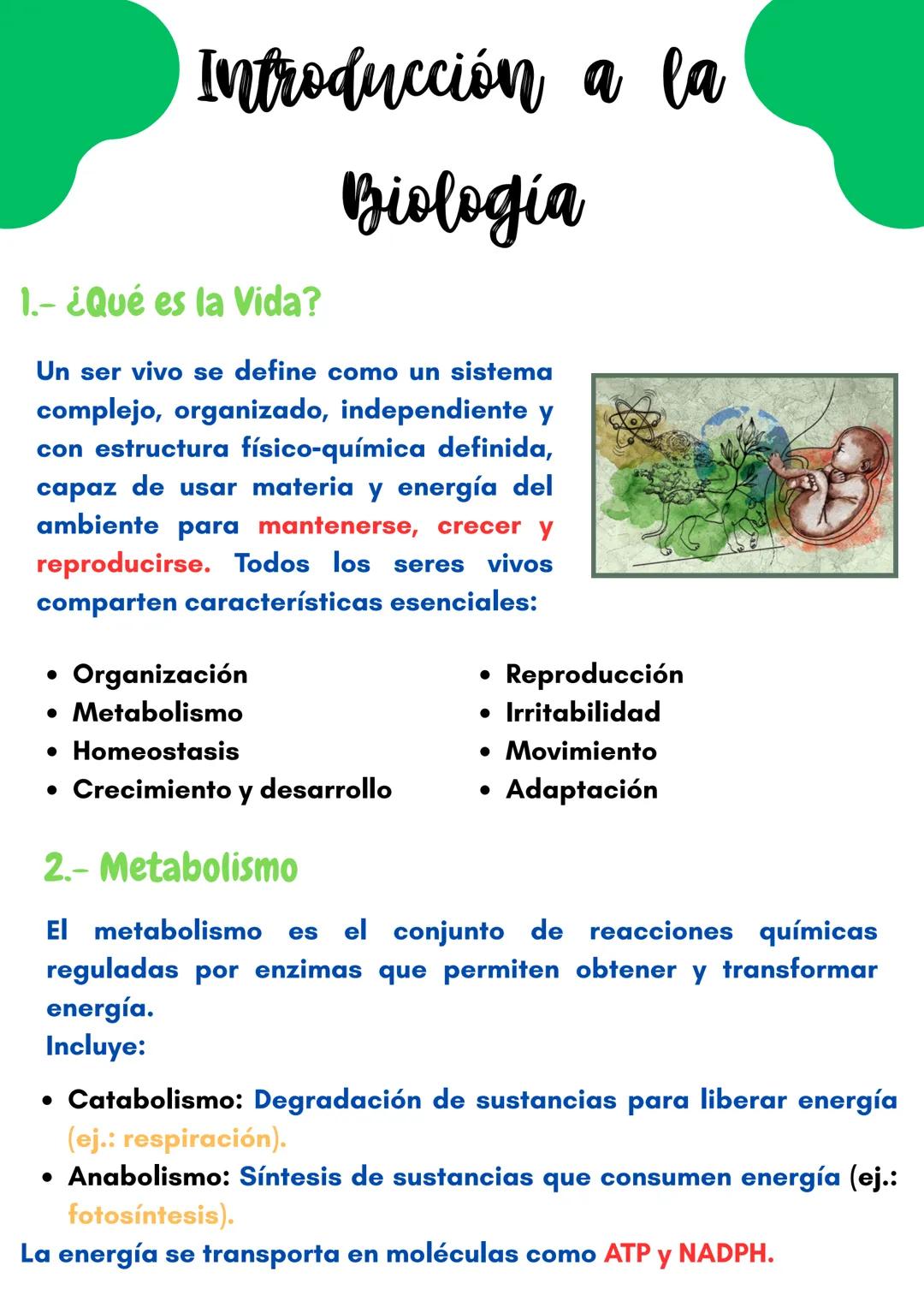 # Introducción a la
Biologia
1.- ¿Qué es la Vida?
Un ser vivo se define como un sistema
complejo, organizado, independiente y
con estruct