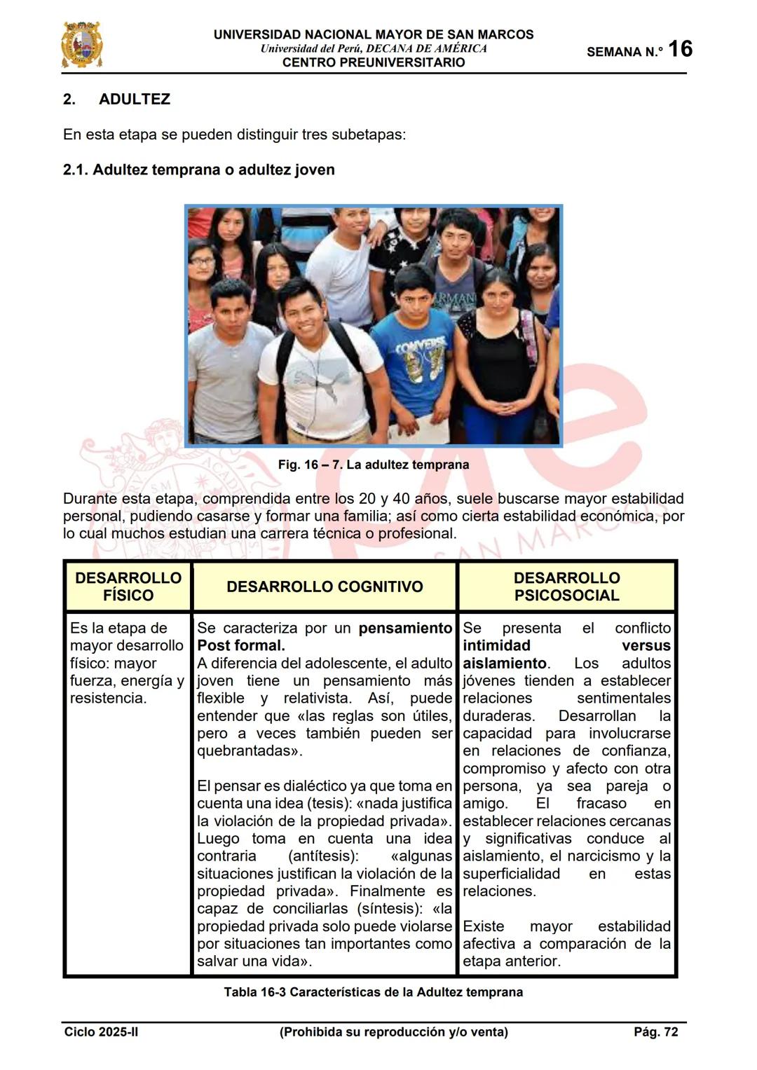 UNIVERSIDAD NACIONAL MAYOR DE SAN MARCOS
Universidad del Perú, DECANA DE AMÉRICA
CENTRO PREUNIVERSITARIO
PSICOLOGÍA
DESARROLLO HUMANO II