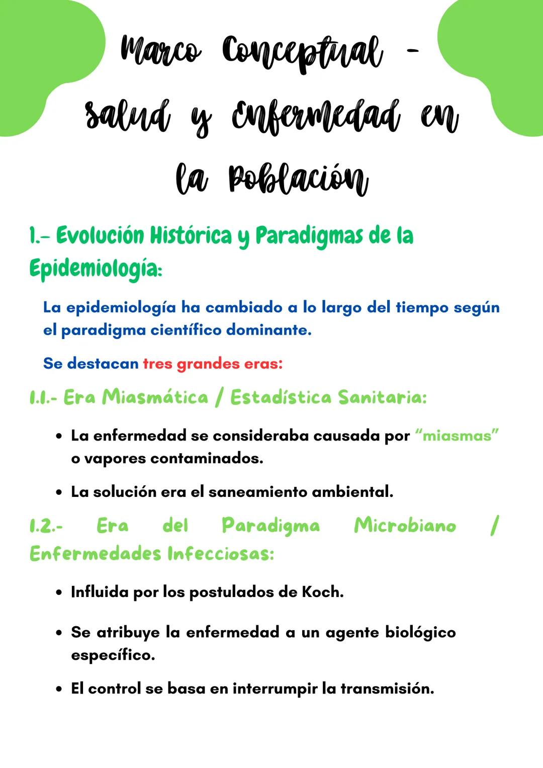 # Marco Conceptual
salud y enfermedad en
la población
1.- Evolución Histórica y Paradigmas de la
Epidemiología:
La epidemiología ha cambi