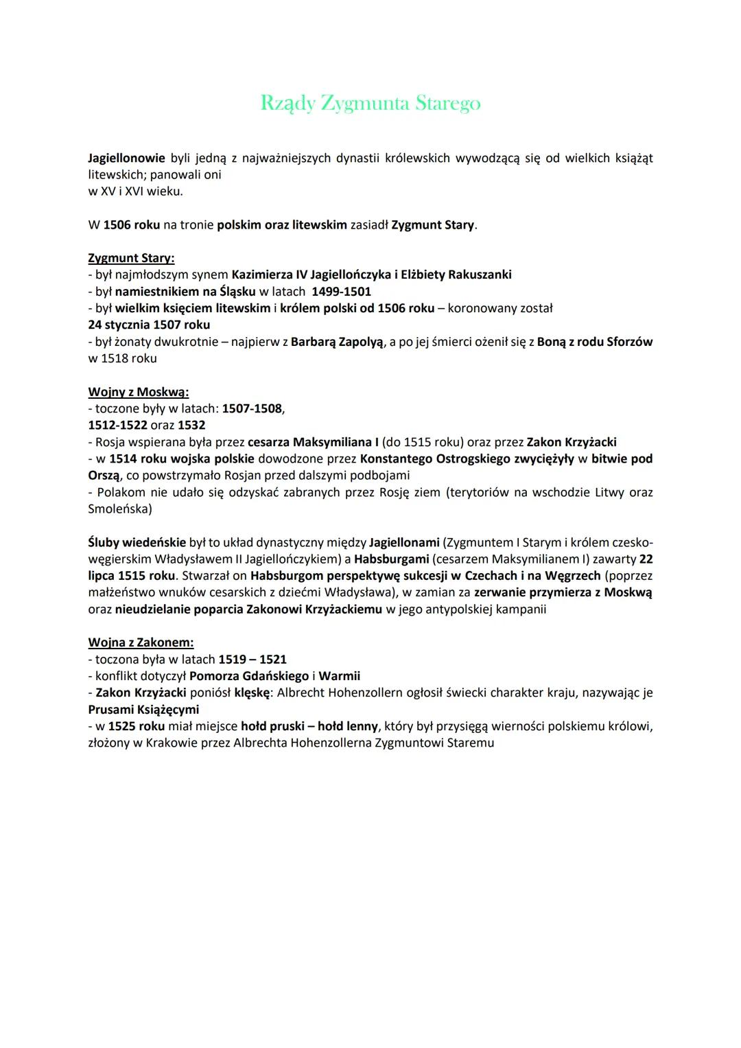 # Rządy Zygmunta Starego
Jagiellonowie byli jedną z najważniejszych dynastii królewskich wywodzącą się od wielkich książąt
litewskich; pano