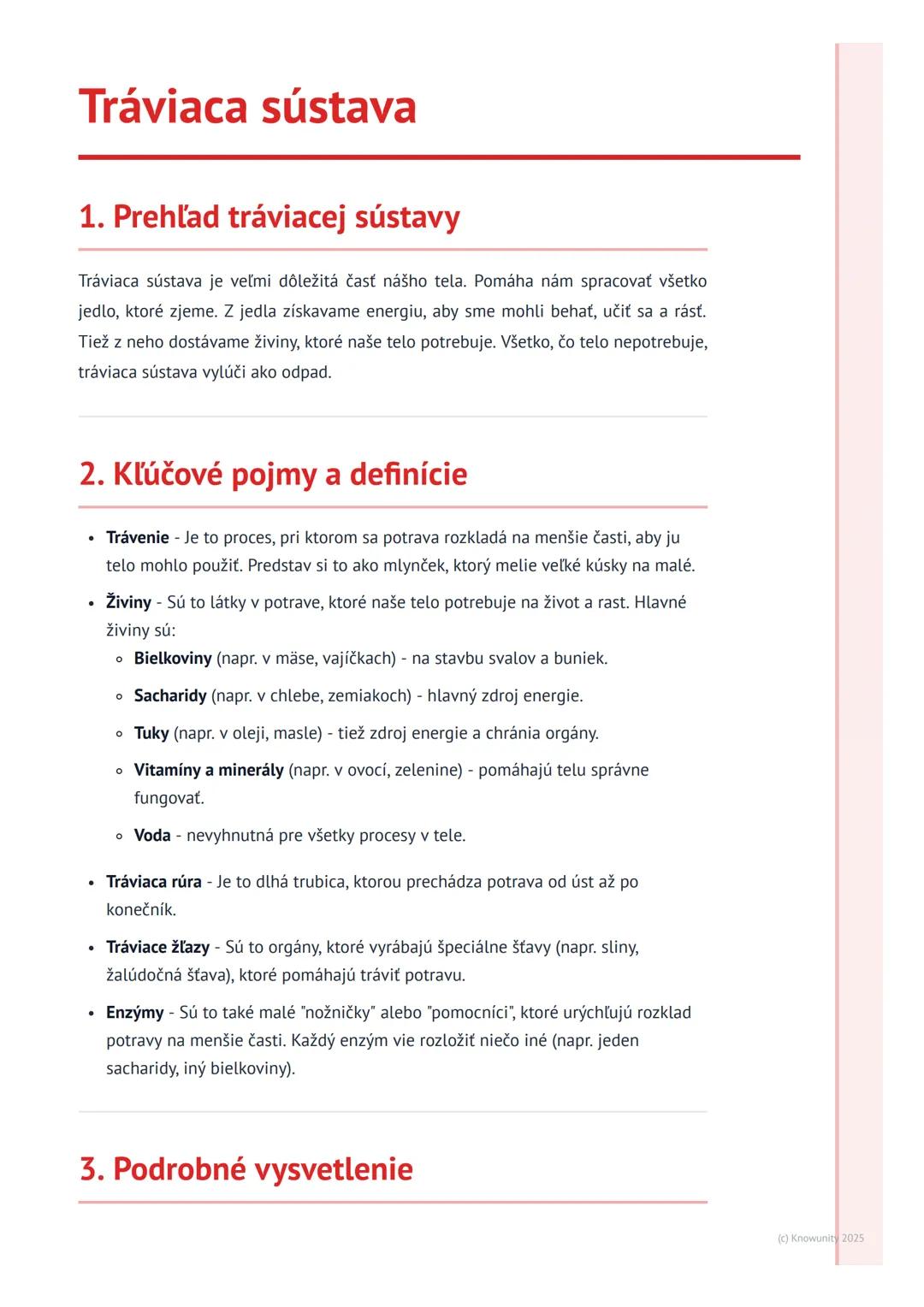# Tráviaca sústava
# 1. Prehľad tráviacej sústavy
Tráviaca sústava je veľmi dôležitá časť nášho tela. Pomáha nám spracovať všetko
jedlo, k