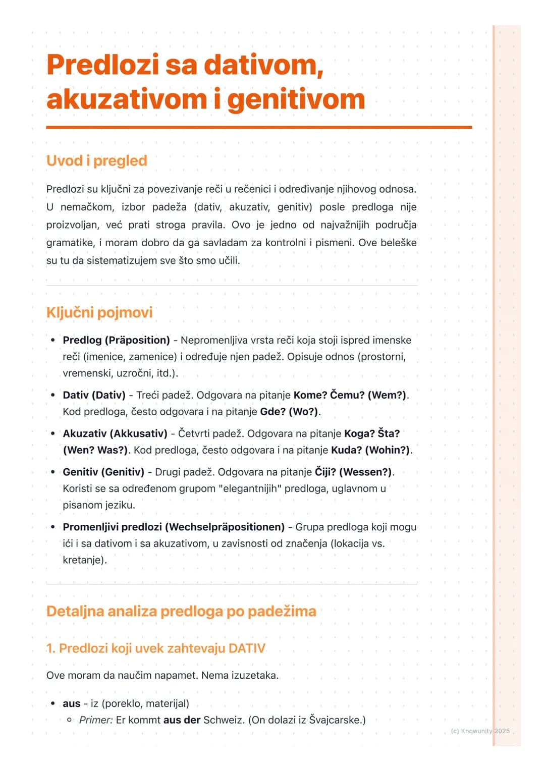 # Predlozi sa dativom,
akuzativom i genitivom
Uvod i pregled
Predlozi su ključni za povezivanje reči u rečenici i određivanje njihovog odn