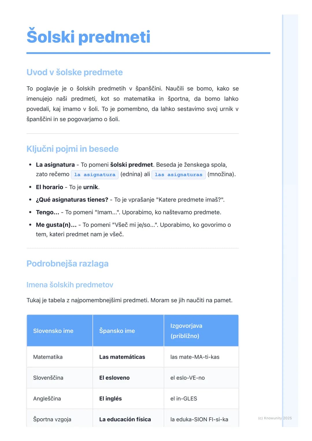 # Šolski predmeti
Uvod v šolske predmete
To poglavje je o šolskih predmetih v španščini. Naučili se bomo, kako se
imenujejo naši predmeti,