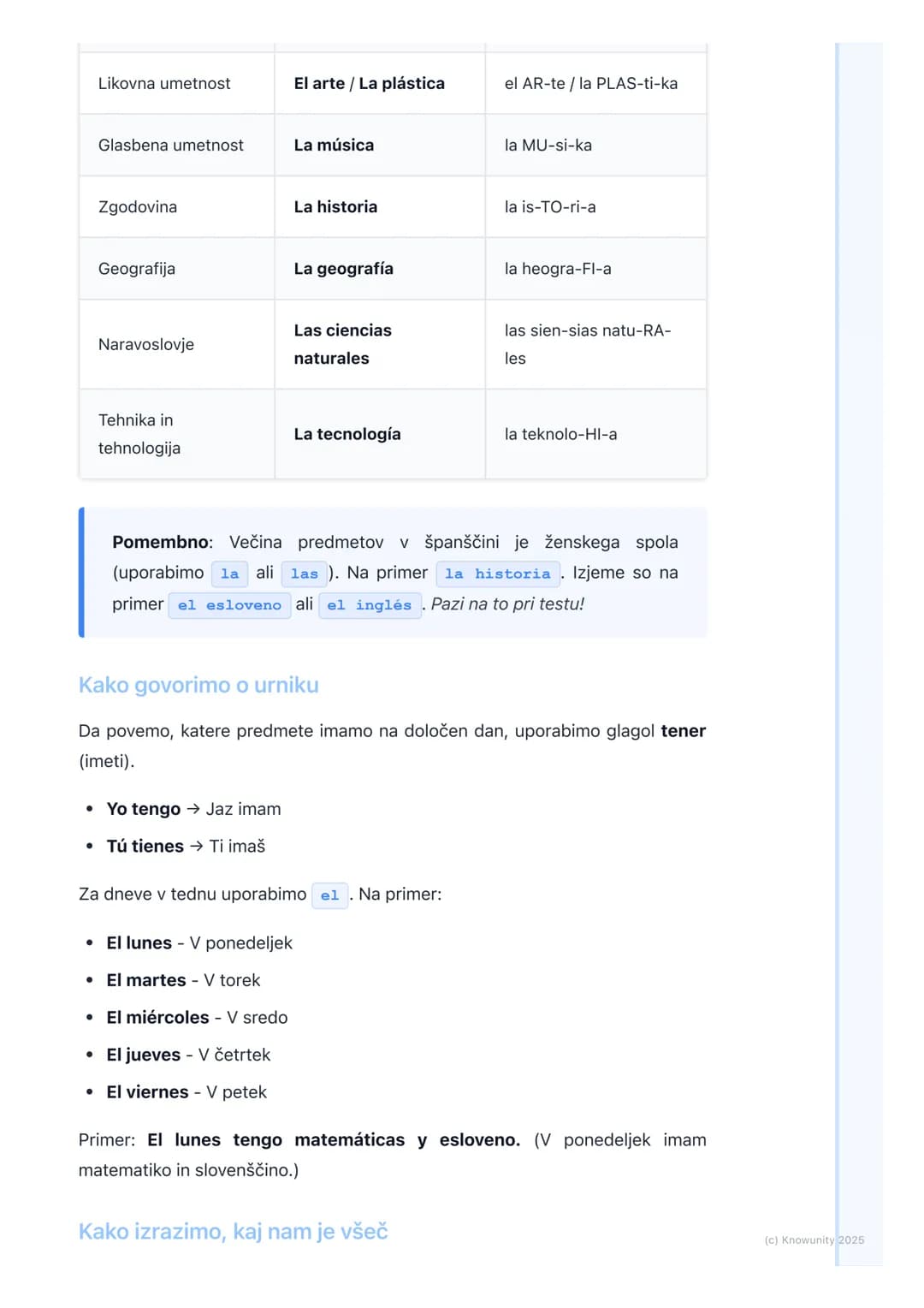 # Šolski predmeti
Uvod v šolske predmete
To poglavje je o šolskih predmetih v španščini. Naučili se bomo, kako se
imenujejo naši predmeti,