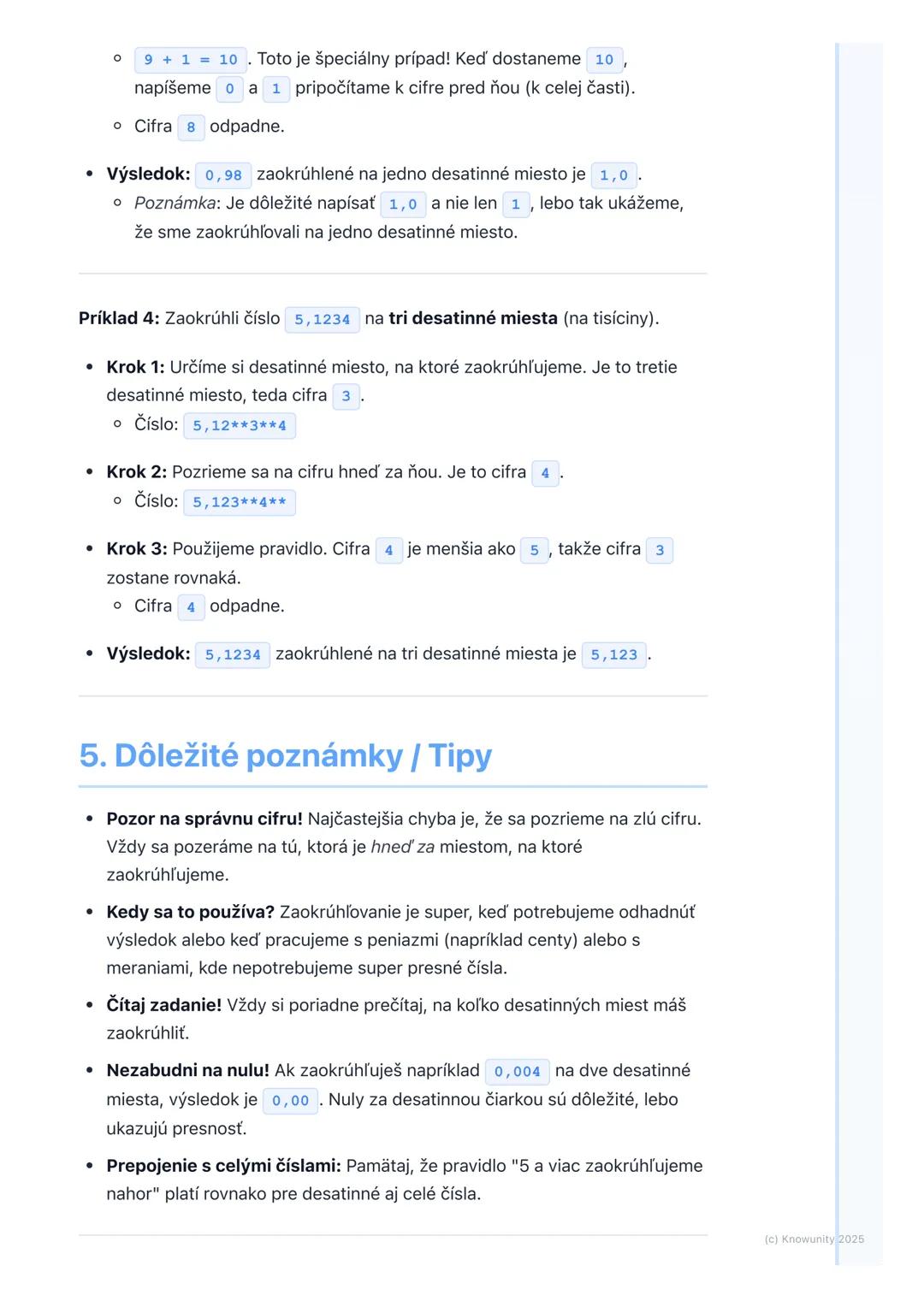# Zaokrúhľovanie desatinných
# čísel
1. Prehľad / Úvod
Dnes sa budeme učiť, ako zaokrúhľovať desatinné čísla. Už vieme zaokrúhľovať
celé č