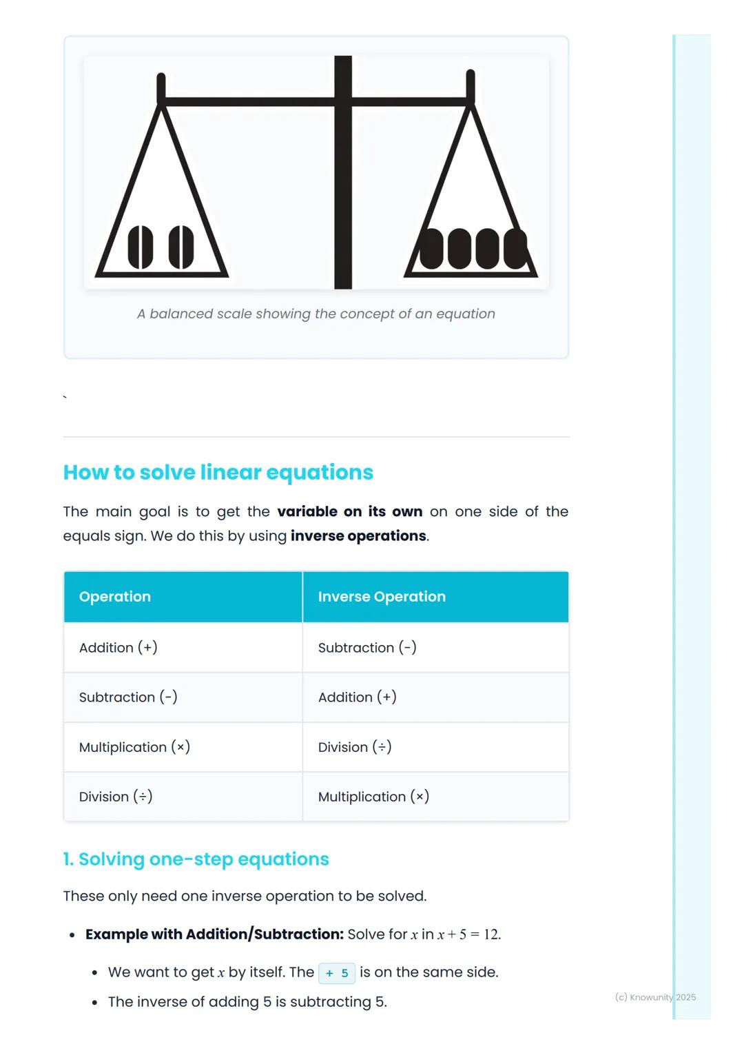 # Linear Equations
## What are linear equations?
Linear equations are like puzzles where you have to find a missing
number. The missing nu