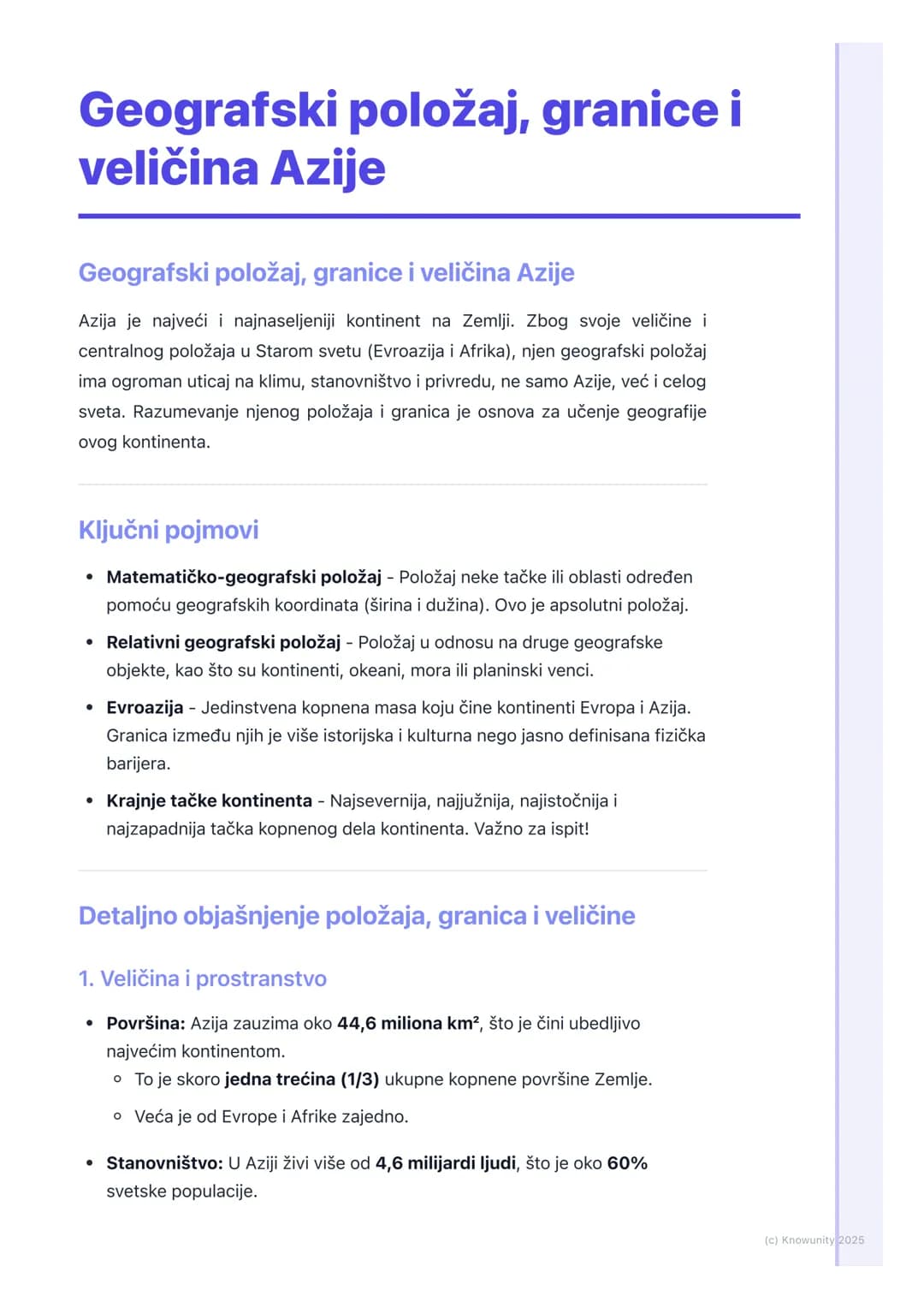 # Geografski položaj, granice i
veličina Azije
Geografski položaj, granice i veličina Azije
Azija je najveći i najnaseljeniji kontinent na