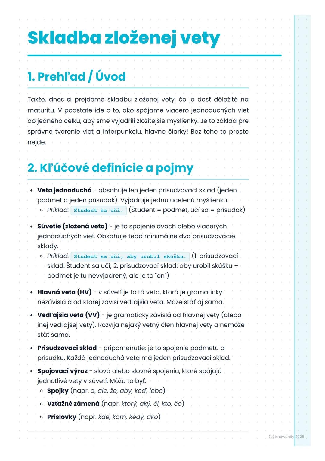 # Skladba zloženej vety
## 1. Prehľad / Úvod
Takže, dnes si prejdeme skladbu zloženej vety, čo je dosť dôležité na
maturitu. V podstate id