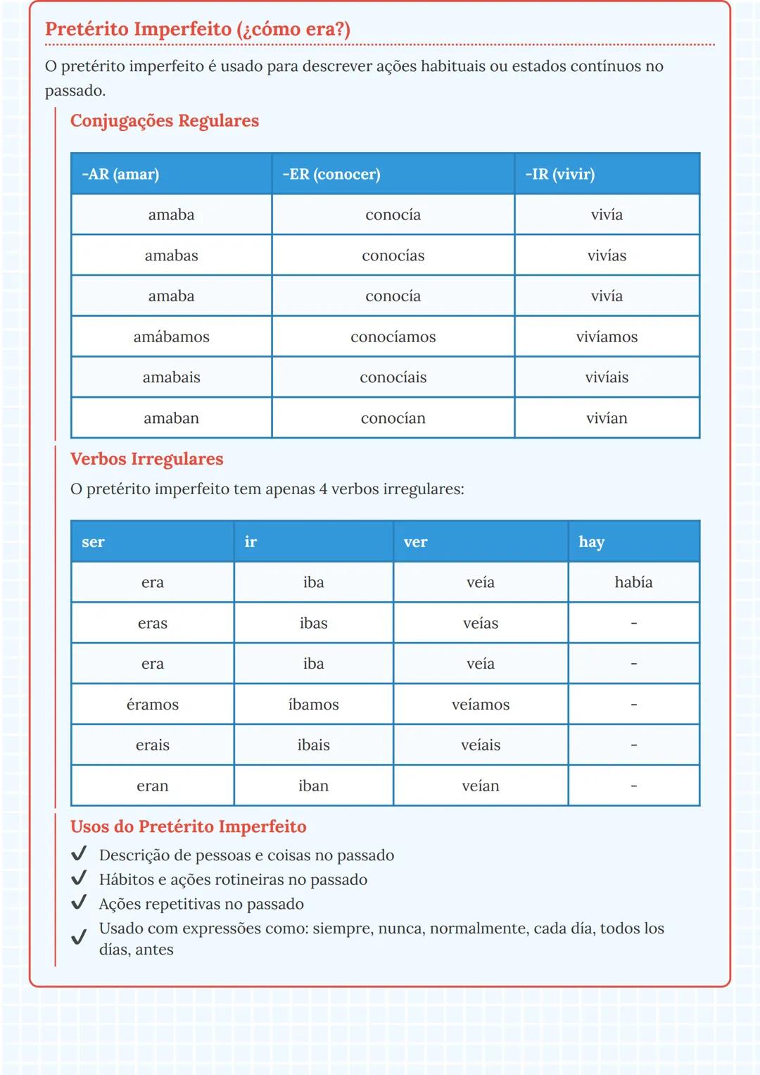 # Pretérito Indefinido e Pretérito Imperfeito em
Espanhol
Pretérito Indefinido (¿qué pasó?, ¿qué hiciste?)
O pretérito indefinido é usado