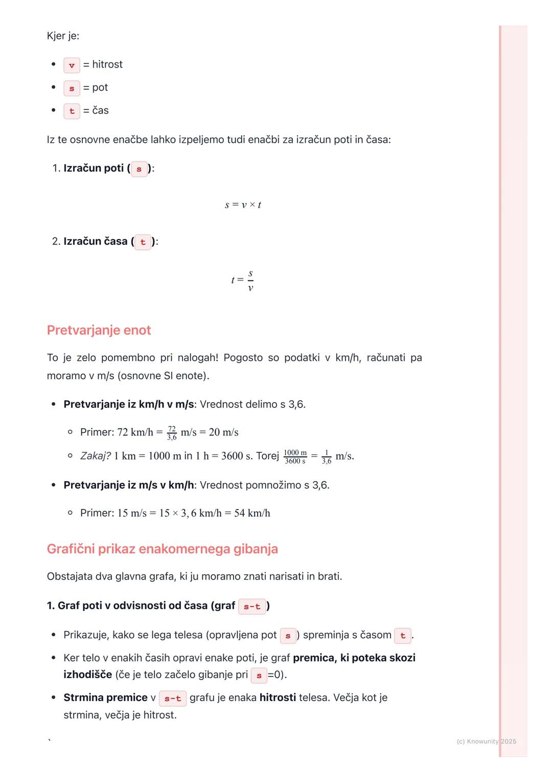 # 2.3. Enakomerno gibanje
Kaj je enakomerno gibanje?
To je najenostavnejša oblika gibanja. Telo se giblje enakomerno, če v enakih
časovnih