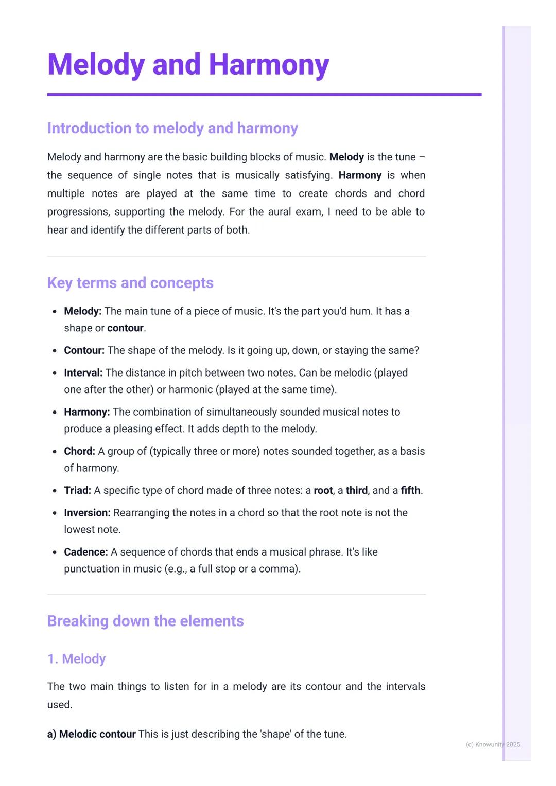 # Melody and Harmony
Introduction to melody and harmony
Melody and harmony are the basic building blocks of music. Melody is the tune -
th