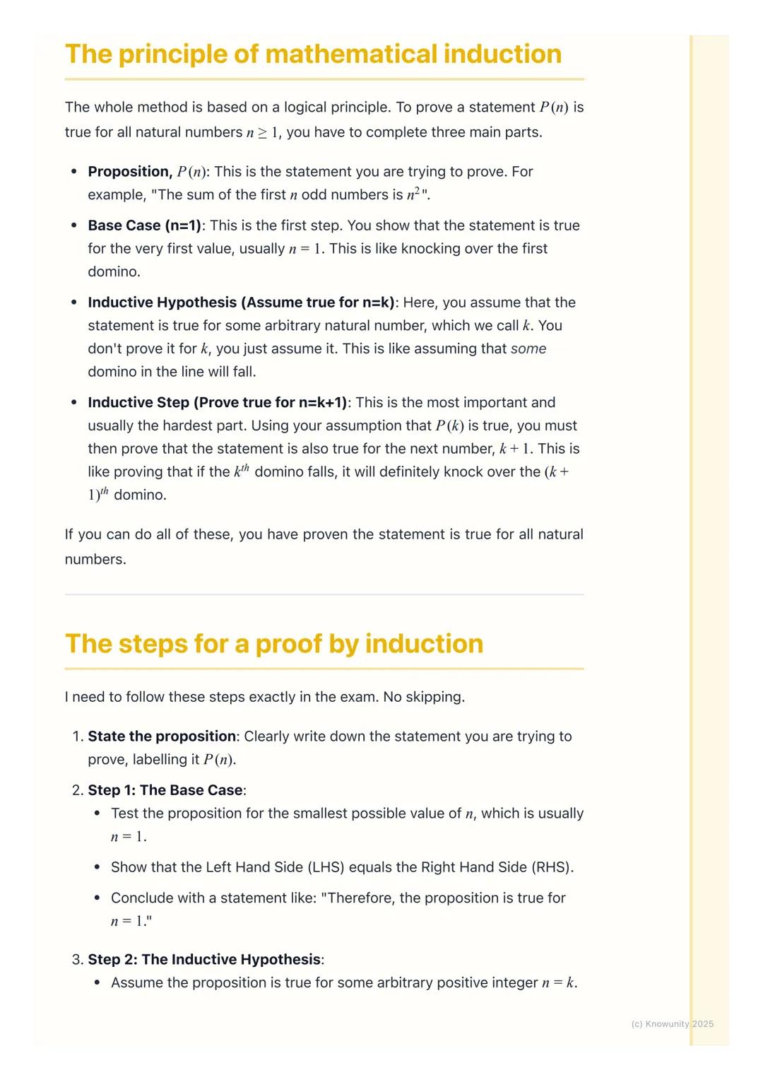 # Proof by Induction
What is proof by induction?
Proof by induction is a way of proving that a statement, or proposition, is true
for all