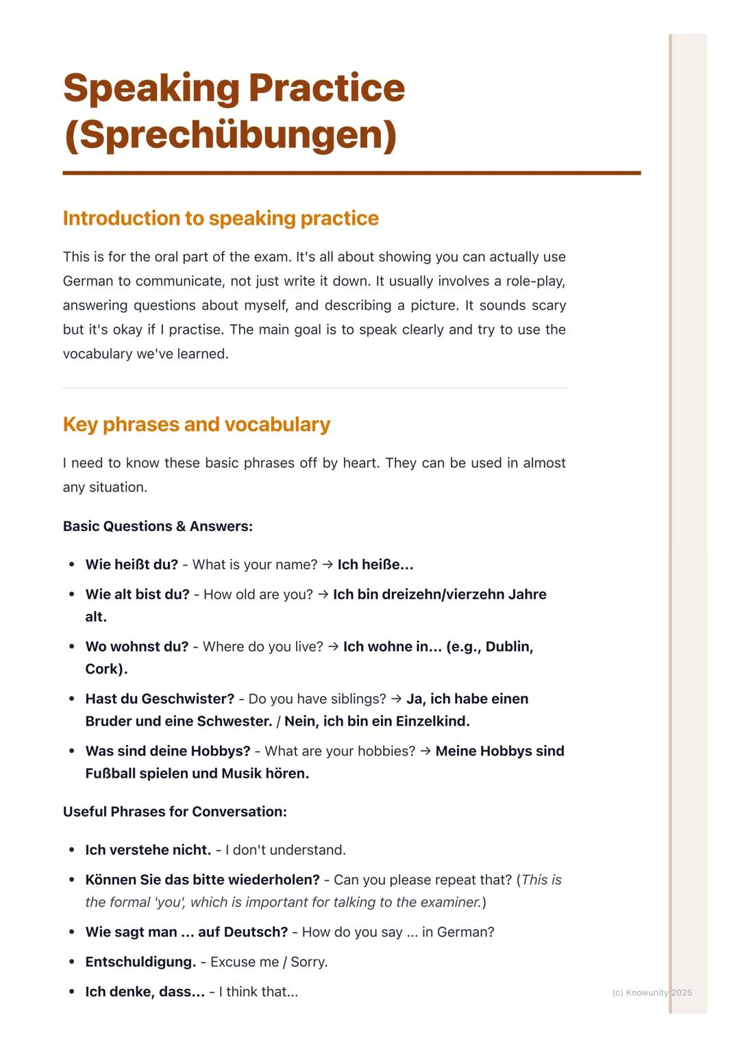 # Speaking Practice
(Sprechübungen)
Introduction to speaking practice
This is for the oral part of the exam. It's all about showing you ca