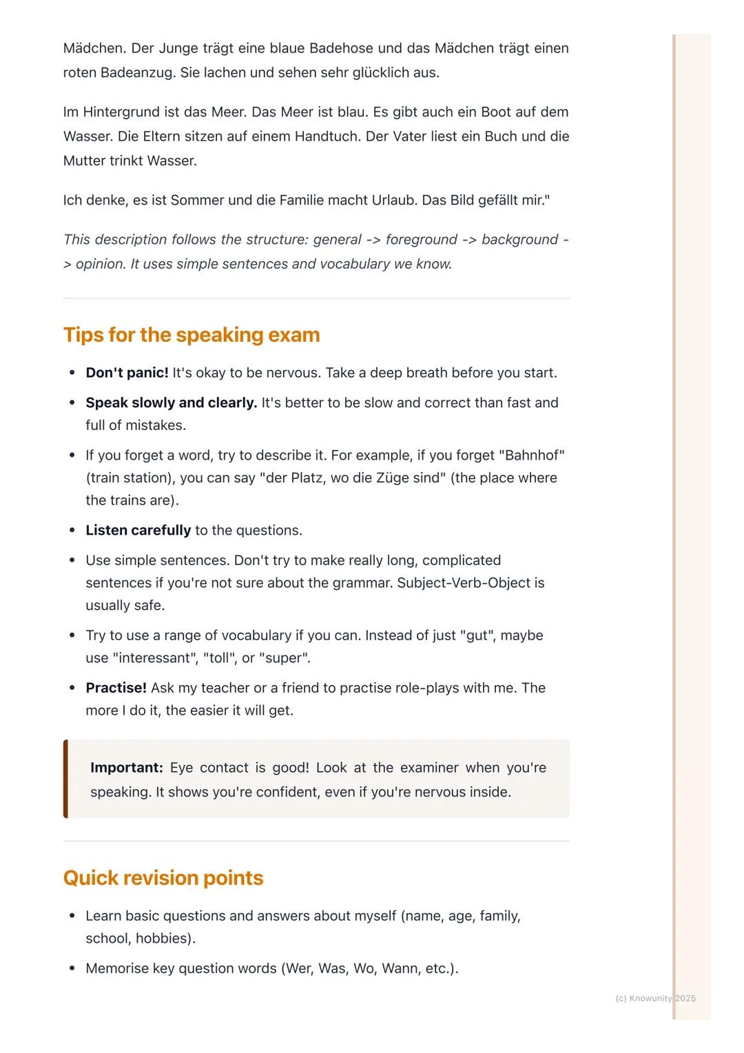 # Speaking Practice
(Sprechübungen)
Introduction to speaking practice
This is for the oral part of the exam. It's all about showing you ca