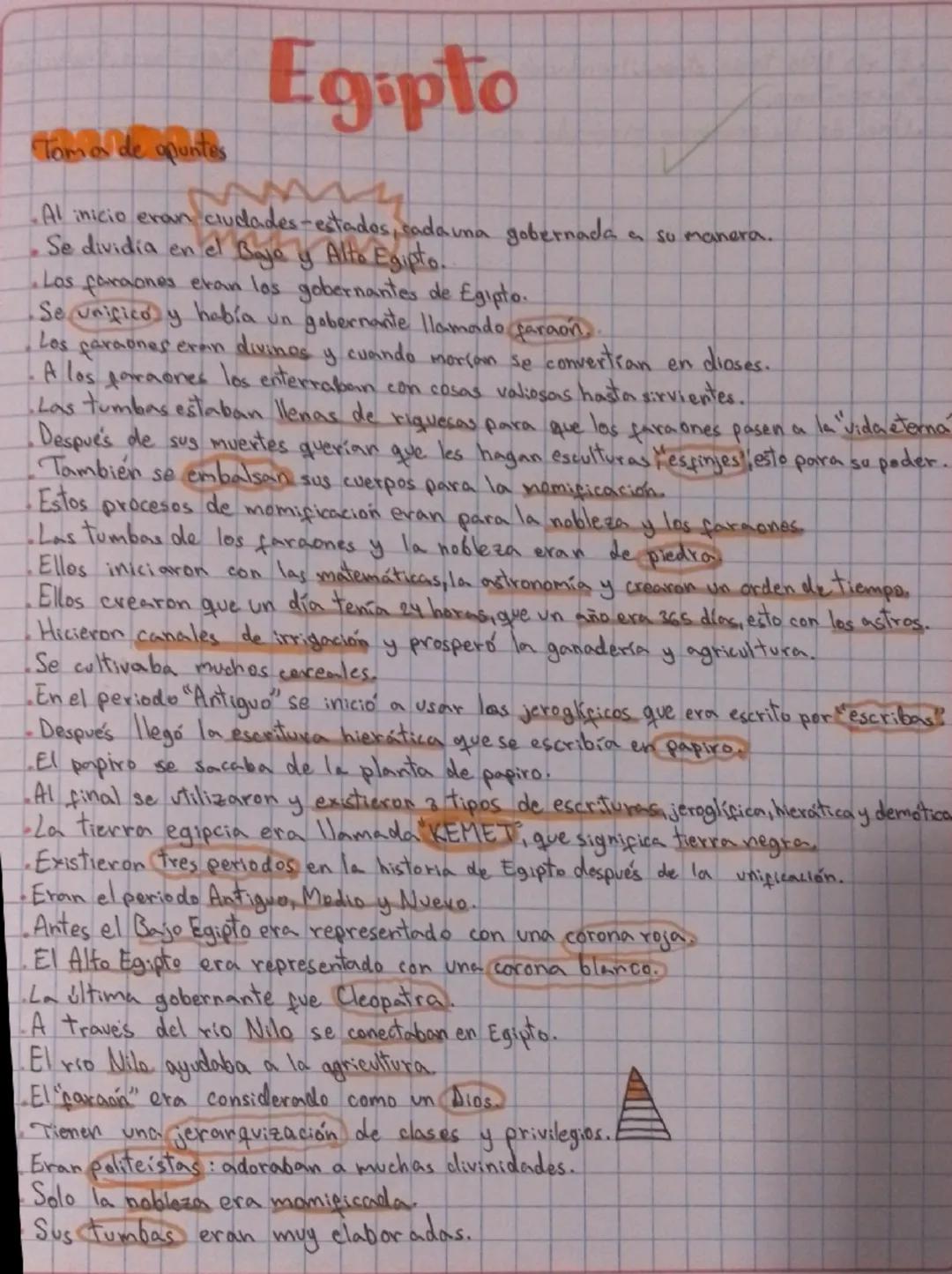 Toma de apuntes
Egipto
-Al inicio eran ciudades estados, cada una gobernada a su manera.
Se dividia en el Bajo y Alto Egipto.
•Los faraones