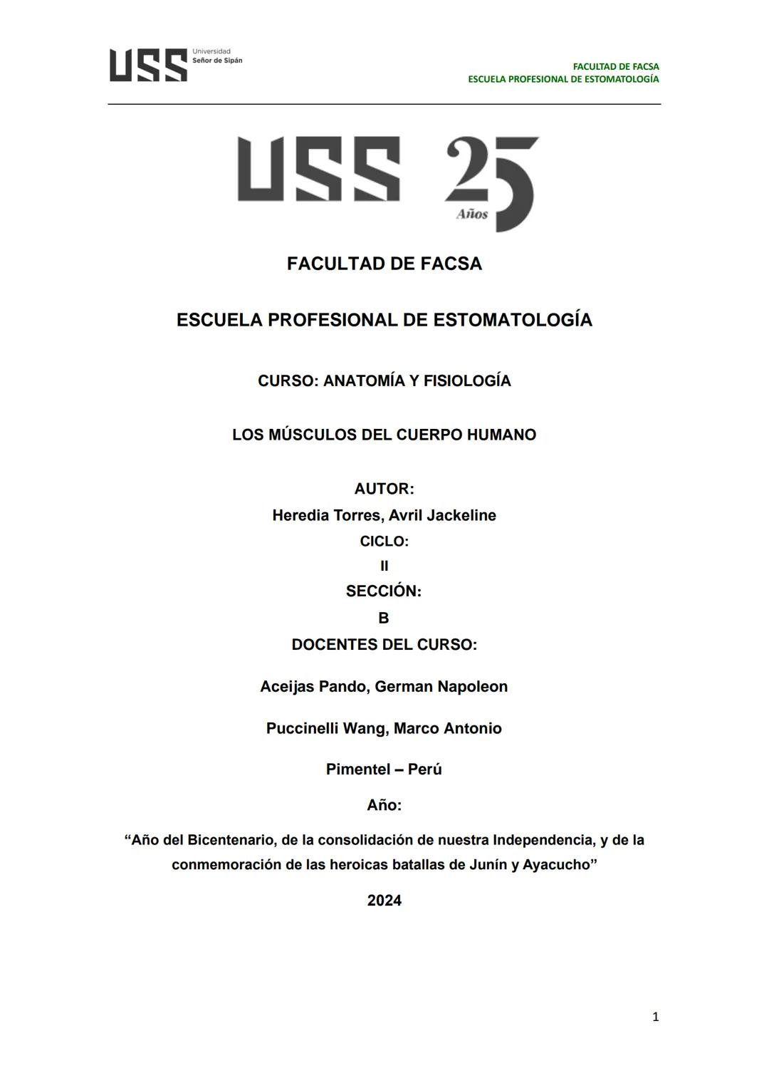 USS
Universidad
FACULTAD DE FACSA
ESCUELA PROFESIONAL DE ESTOMATOLOGÍA
USS 25
Años
FACULTAD DE FACSA
ESCUELA PROFESIONAL DE ESTOMATOLOGÍA