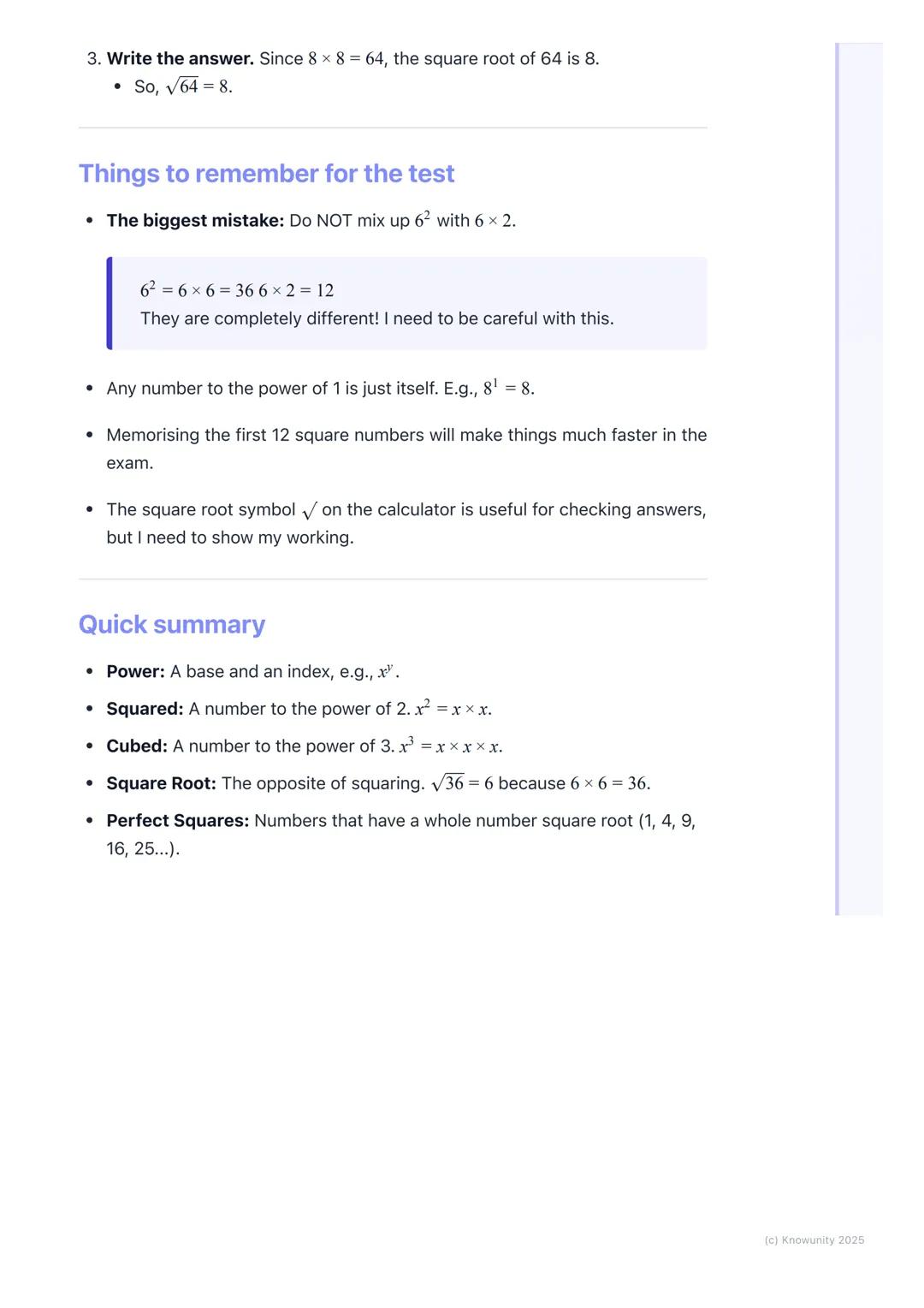 # Powers and Roots
An introduction to powers and roots
Powers are a shortcut for writing repeated multiplication. Instead of writing 4 x
4