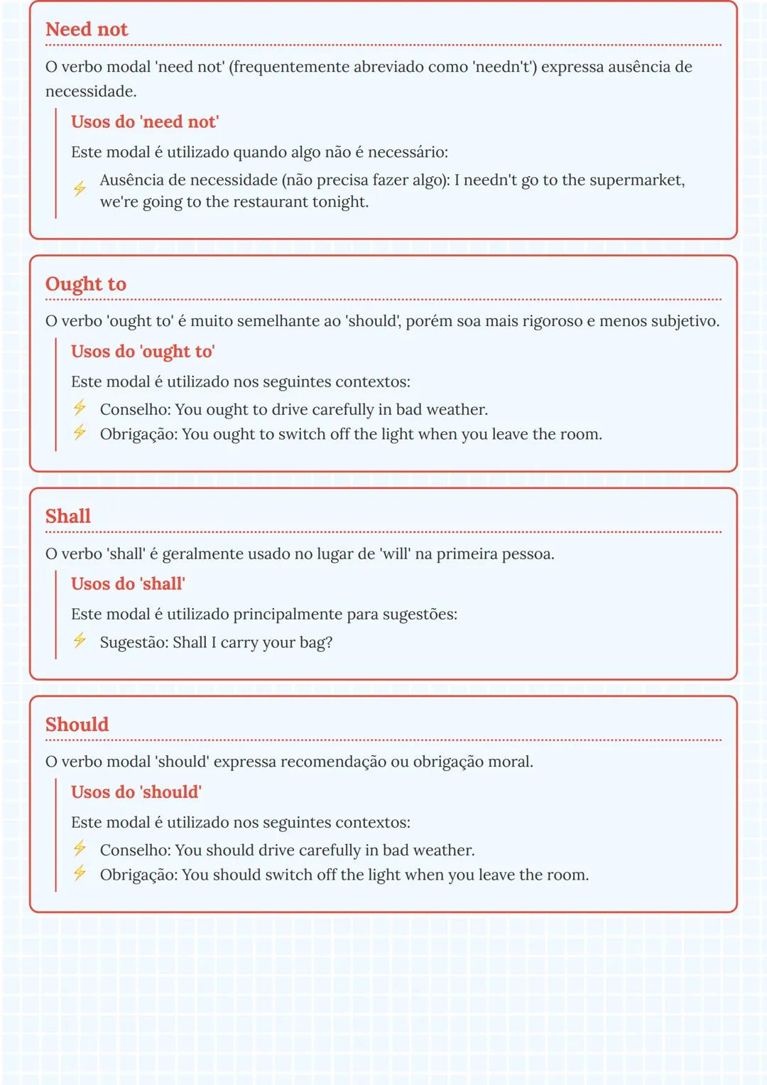 # Verbos Modais em Inglês
## Introdução aos Verbos Modais
Os verbos modais são verbos auxiliares que modificam o significado do verbo prin