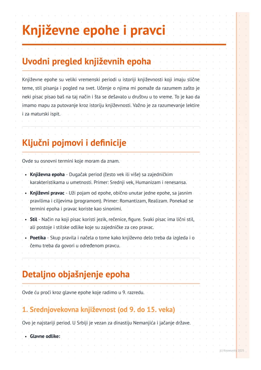 # Književne epohe i pravci
Uvodni pregled književnih epoha
Književne epohe su veliki vremenski periodi u istoriji književnosti koji imaju