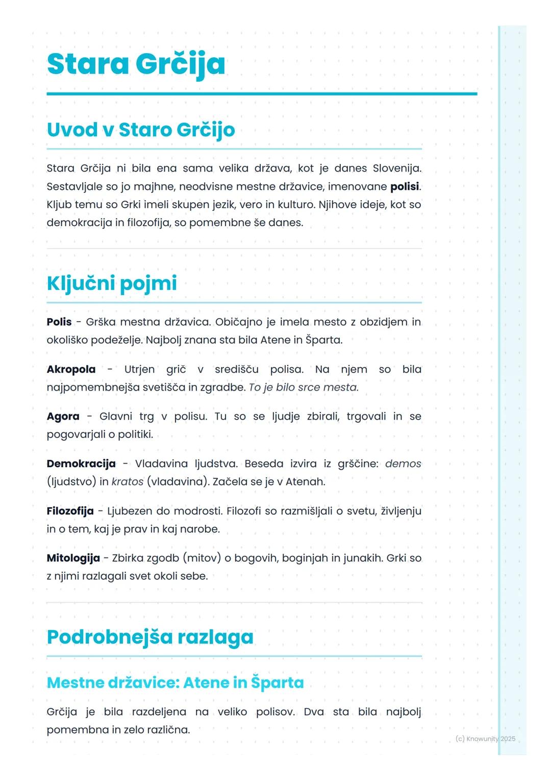 # Stara Grčija
## Uvod v Staro Grčijo
Stara Grčija ni bila ena sama velika država, kot je danes Slovenija.
Sestavljale so jo majhne, neodv