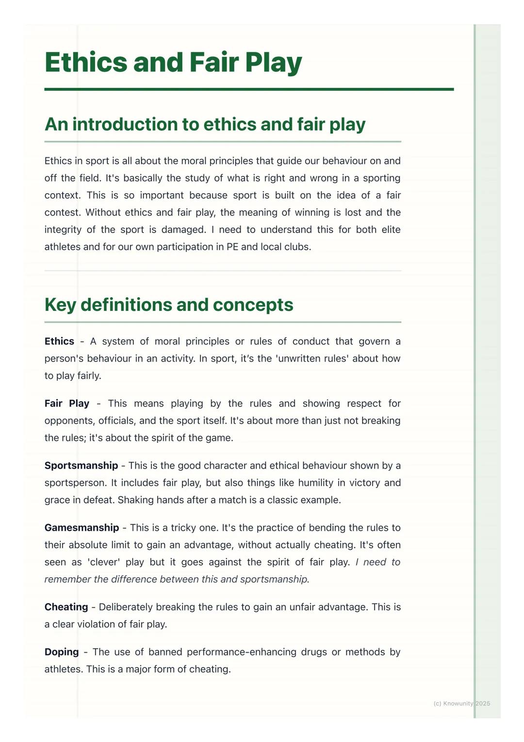 # Ethics and Fair Play
## An introduction to ethics and fair play
Ethics in sport is all about the moral principles that guide our behavio