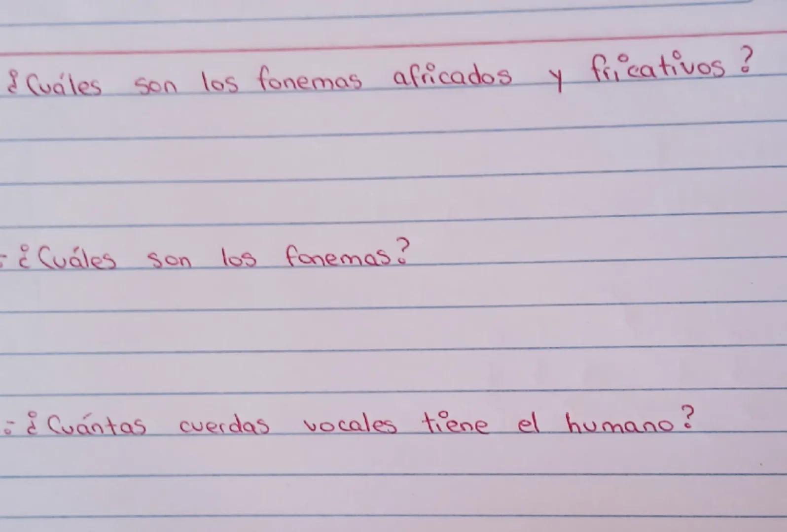 ¿Cuáles son los fonemas africados y fricativos ?
-¿Cuáles son los fonemas?
¿Cuántas cuerdas vocales tiene el humano?