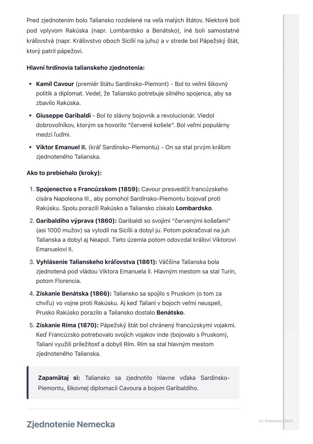 # Zjednotenie Talianska a
Nemecka
1. Prehľad - Zjednotenie Talianska a
Nemecka
Ahojte! Dnes si zopakujeme, ako sa v druhej polovici 19. st