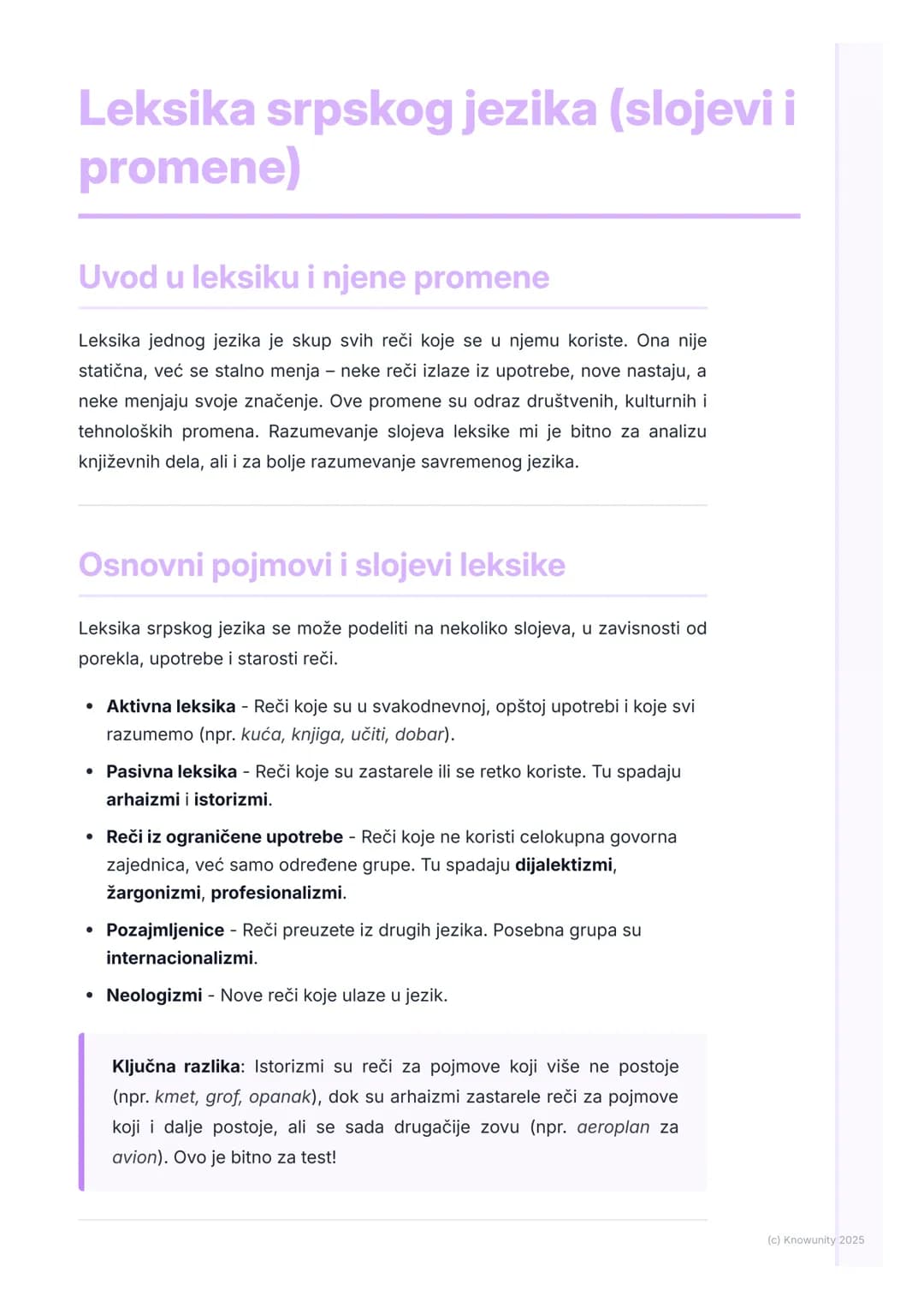 # Leksika srpskog jezika (slojevi i
promene)
Uvod u leksiku i njene promene
Leksika jednog jezika je skup svih reči koje se u njemu korist