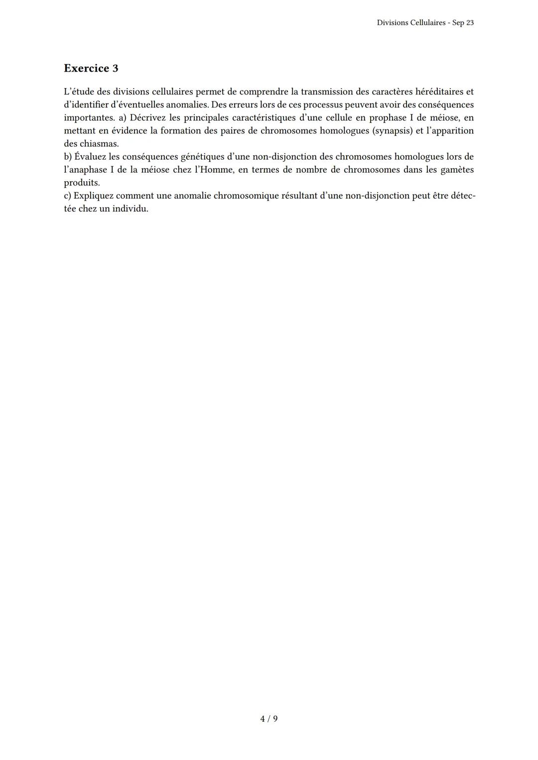 Divisions Cellulaires
Généré par Knowunity.fr - Sep 23
Description: Cet examen couvre les mécanismes de mitose et méiose.
Bonne chance!